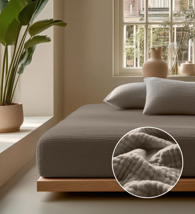 Hoeslaken Katoen Mousseline - Taupe