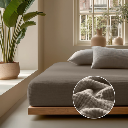 Hoeslaken Katoen Mousseline - Taupe