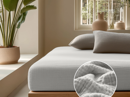 Hoeslaken Katoen Mousseline - Creme