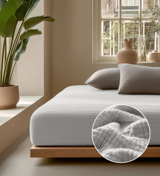 Hoeslaken Katoen Mousseline - Creme