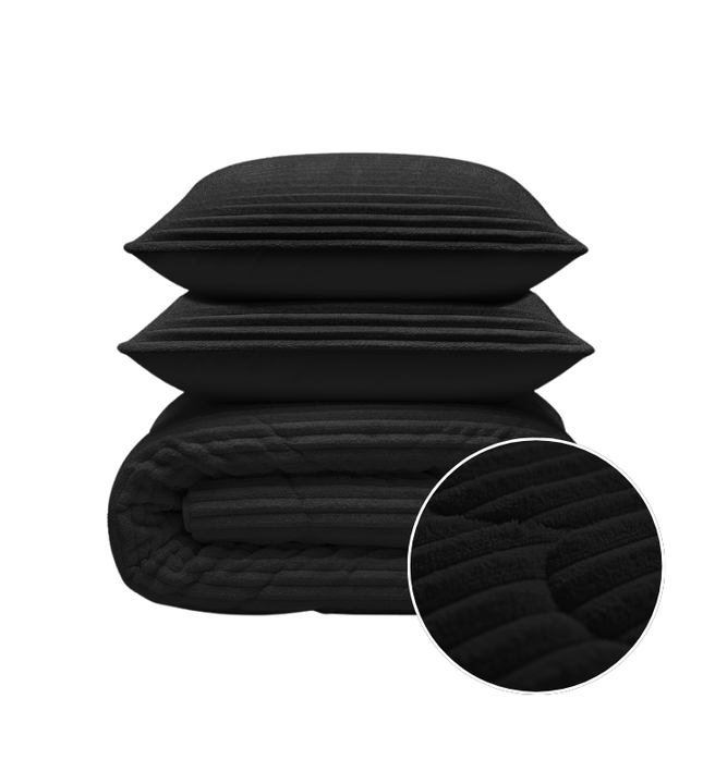 Lazy Dekbed Zonder Overtrek - Teddy Rib - Zwart