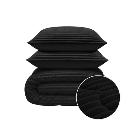 Lazy Dekbed Zonder Overtrek - Teddy Rib - Zwart