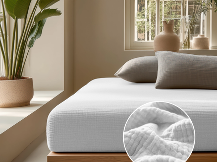 Hoeslaken Katoen Mousseline - Wit