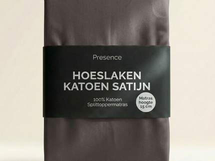 Splittopper Hoeslaken - Katoen Satijn - Antraciet