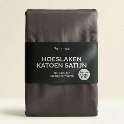 Splittopper Hoeslaken - Katoen Satijn - Antraciet