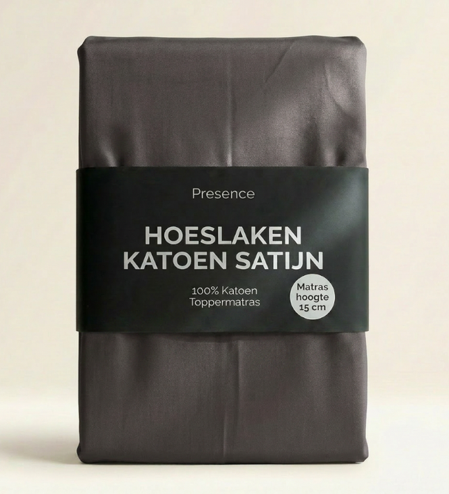 Topper Hoeslaken - Katoen Satijn  - Antraciet