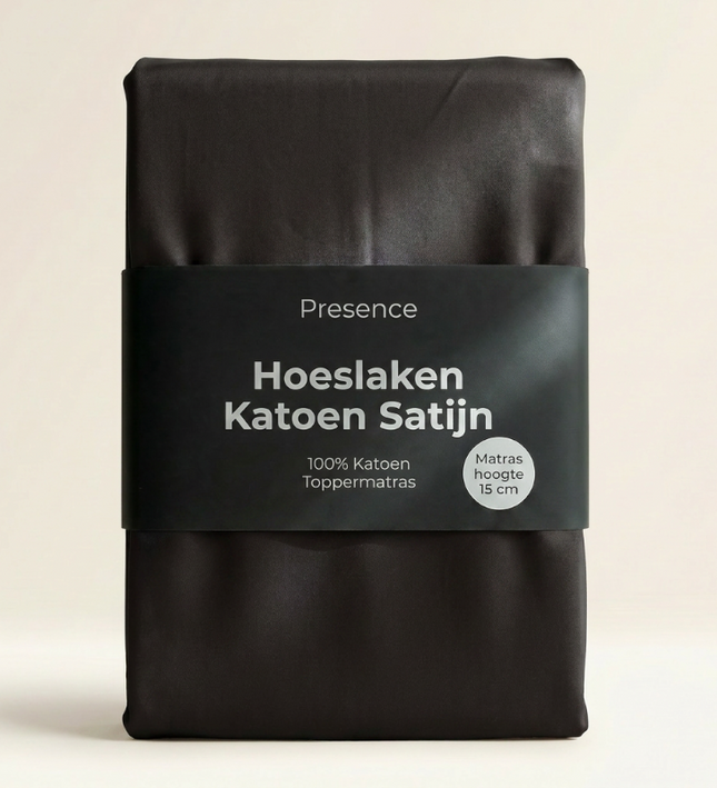 Splittopper Hoeslaken - Katoen Satijn - Zwart