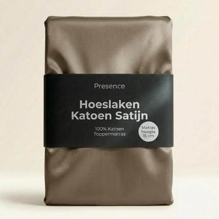 Topper Hoeslaken - Katoen Satijn  - Truffel