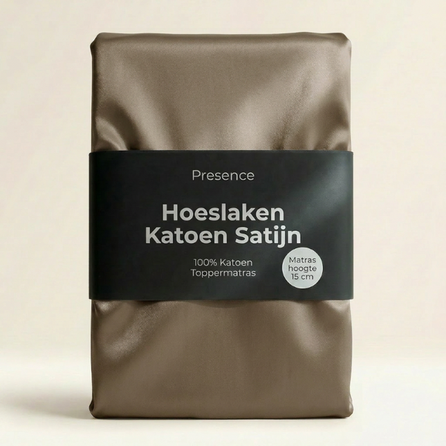 Topper Hoeslaken - Katoen Satijn  - Truffel