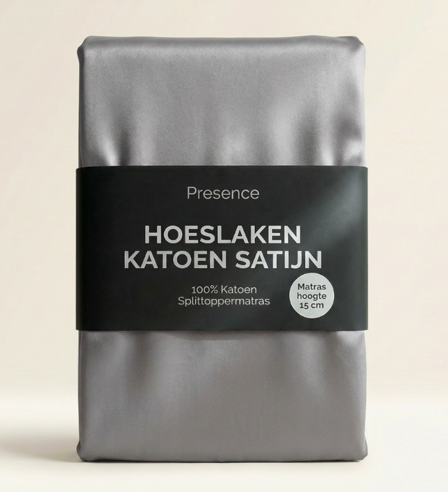 Splittopper Hoeslaken - Katoen Satijn - Zilver