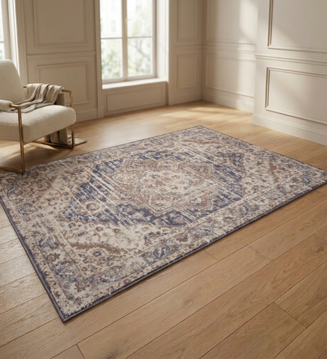 Vloerkleed Vintage Sand - Beige/Blauw