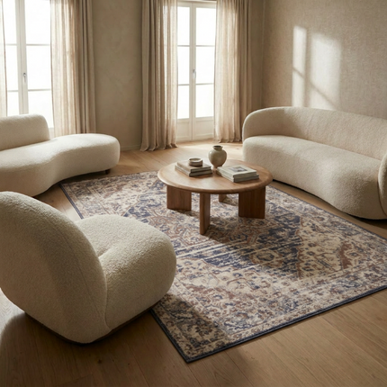 Vloerkleed Vintage Sand - Beige/Blauw