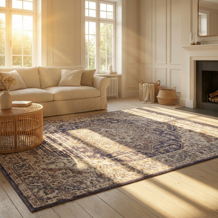 Vloerkleed Vintage Sand - Beige/Blauw