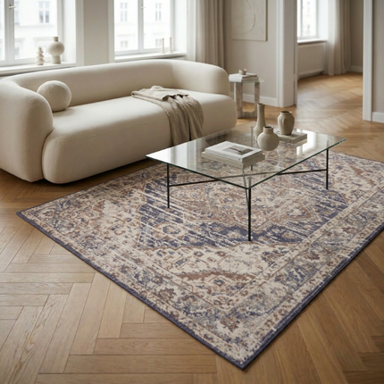 Vloerkleed Vintage Sand - Beige/Blauw