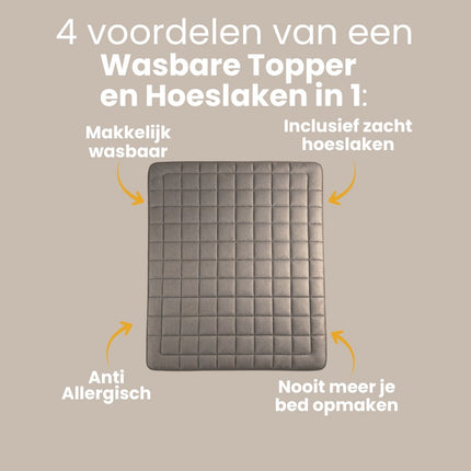 Wasbare Topper & Hoeslaken in 1 – Ultiem Slaapcomfort - Taupe