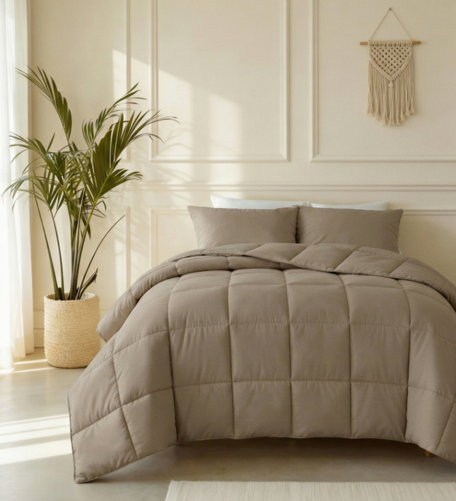 Lazy Dekbed Zonder Overtrek - Percale Katoen - Taupe