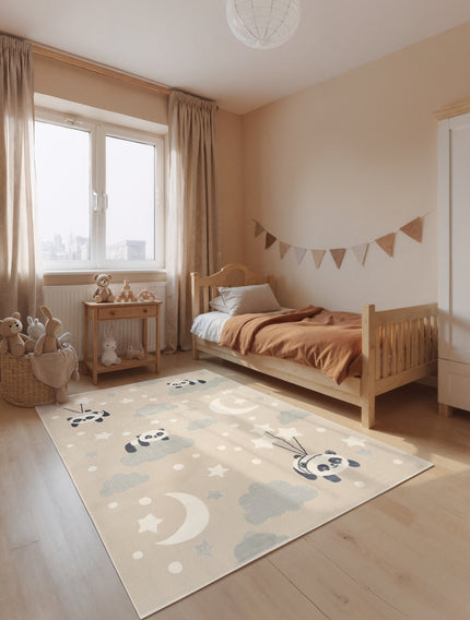 Vloerkleed Dreamy Panda Rechthoekig - Beige Multicolor