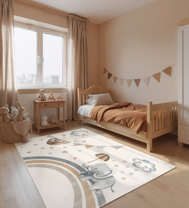 Vloerkleed Walk like an Elephant Rainy Party Rechthoekig - Creme, veelkleurig