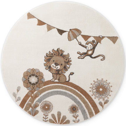 Vloerkleed Roar like a Lion Rond - Creme, veelkleurig