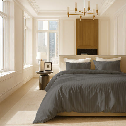 Dekbedovertrek Katoen-Satijn - Satijnstreep - Antraciet