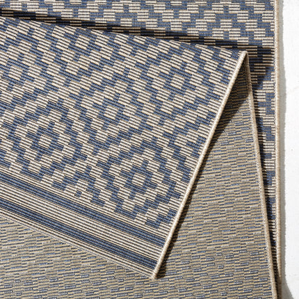 Vloerkleed Raute Rechthoekig - blauw, creme