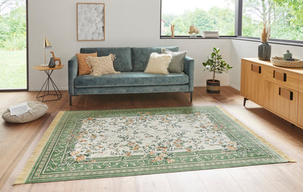 Vloerkleed Antik Flowers  - creme, groen