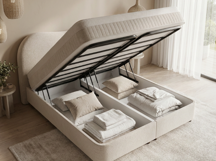 Boxspring Dreamhouse Arcus, opbergruimte geopend gevuld 