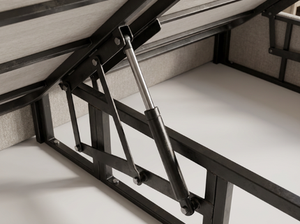 Boxspring Dreamhouse Arcus, detail van opbergmechanisme met gasveren