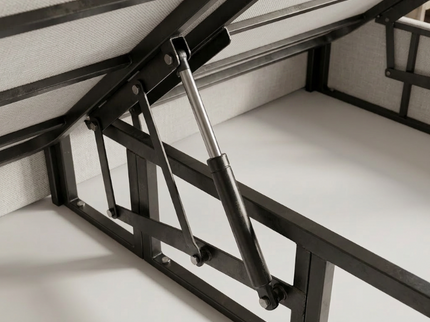 Boxspring Dreamhouse Arcus in off-white, detail van opbergmechanisme met gasveren