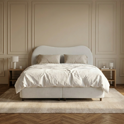 Boxspring Dreamhouse Arcus met opbergruimte in off-white, sfeerbeeld slaapkamer