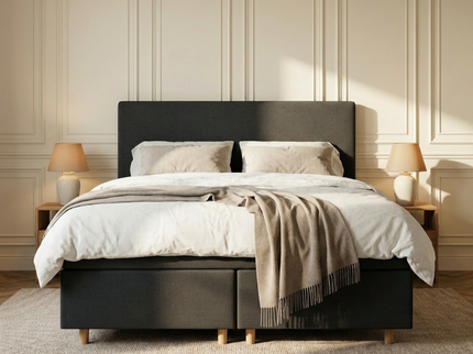 Boxspring Julia met opbergruimte in zwart, sfeerbeeld slaapkamer