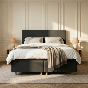 Boxspring Julia met opbergruimte in zwart, sfeerbeeld slaapkamer
