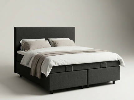 Boxspring Julia met opbergruimte in zwart, vooraanzicht