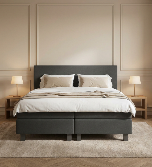 Boxspring Julia Relax in antraciet, sfeerbeeld klassieke slaapkamer