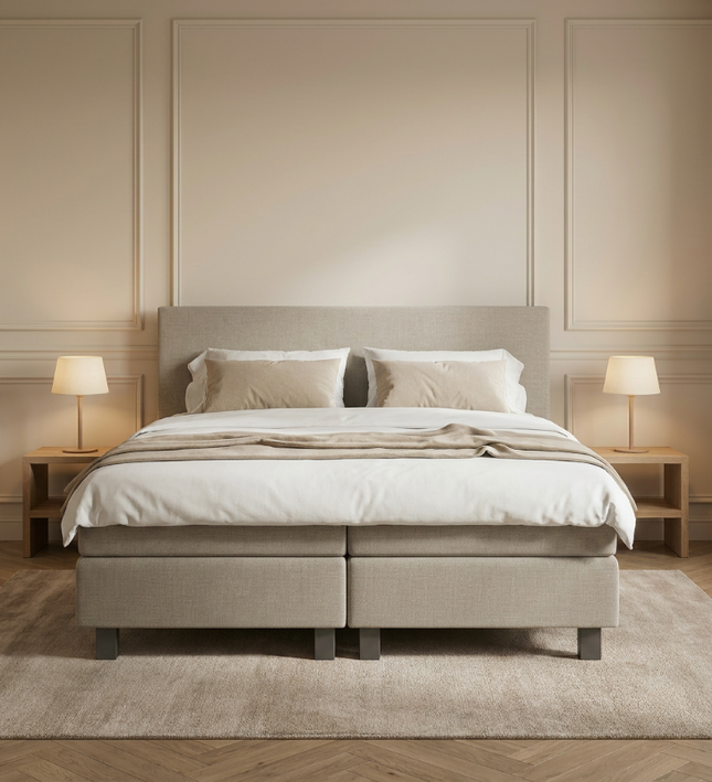 Boxspring Julia Relax in beige, sfeerbeeld klassieke slaapkamer