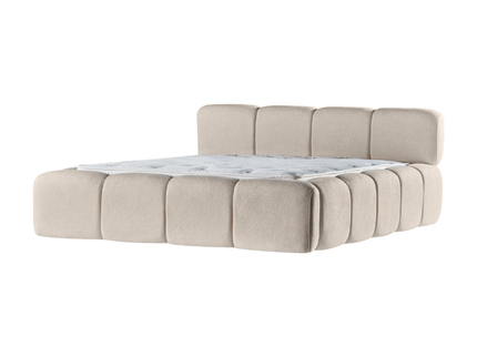 Boxspring Ostuni met opbergruimte in beige, driekwart aanzicht gesloten