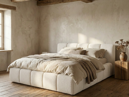 Boxspring Palermo met opbergruimte, perspectiefaanzicht in rustieke slaapkamer