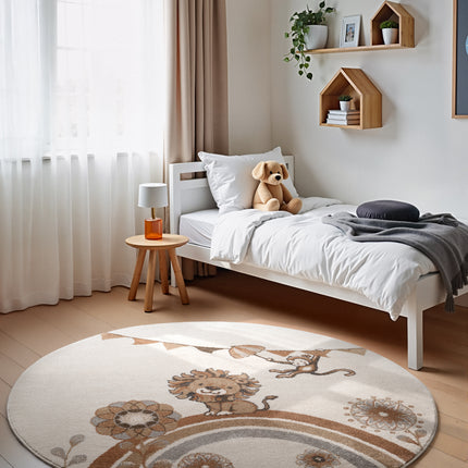 Vloerkleed Roar like a Lion Rond - Creme, veelkleurig
