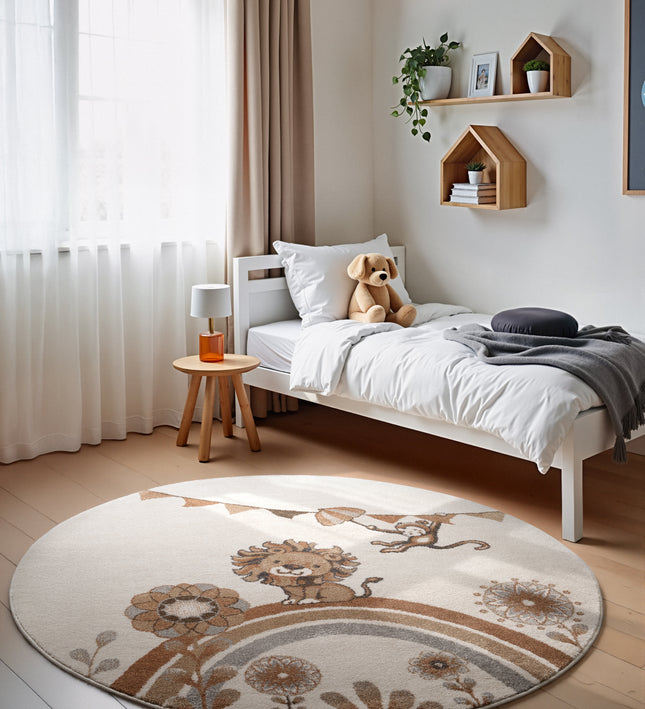 Vloerkleed Roar like a Lion Rond - Creme, veelkleurig
