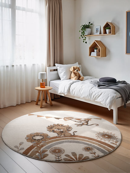 Vloerkleed Roar like a Lion Rond - Creme, veelkleurig