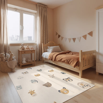 Vloerkleed Tiny Zoo Rechthoekig - Creme Multicolor