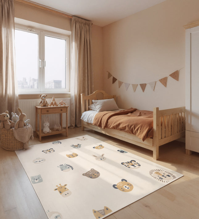 Vloerkleed Tiny Zoo Rechthoekig - Creme Multicolor