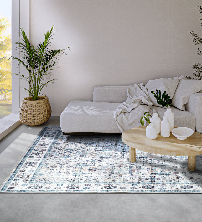 Vloerkleed Saveh Rechthoekig - Crème/Blauw