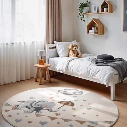 Vloerkleed Walk like an Elephant Rainy Rond - Creme, veelkleurig