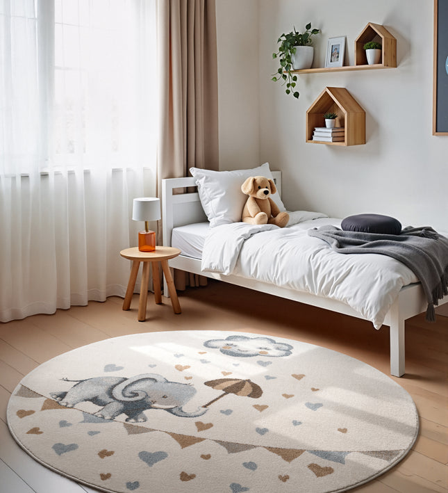 Vloerkleed Walk like an Elephant Rainy Rond - Creme, veelkleurig