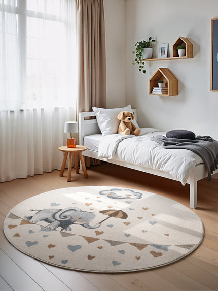 Vloerkleed Walk like an Elephant Rainy Rond - Creme, veelkleurig