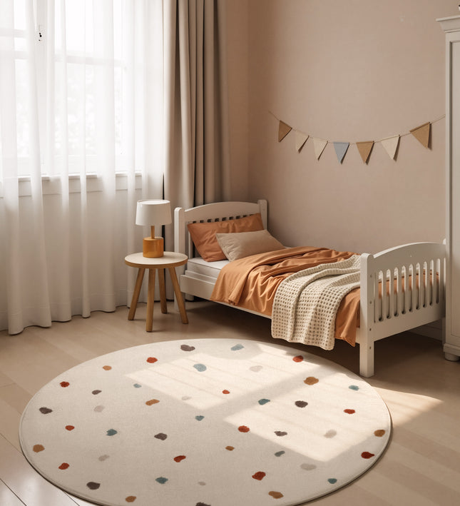 Vloerkleed Funny Dots Rond - creme, veelkleurig