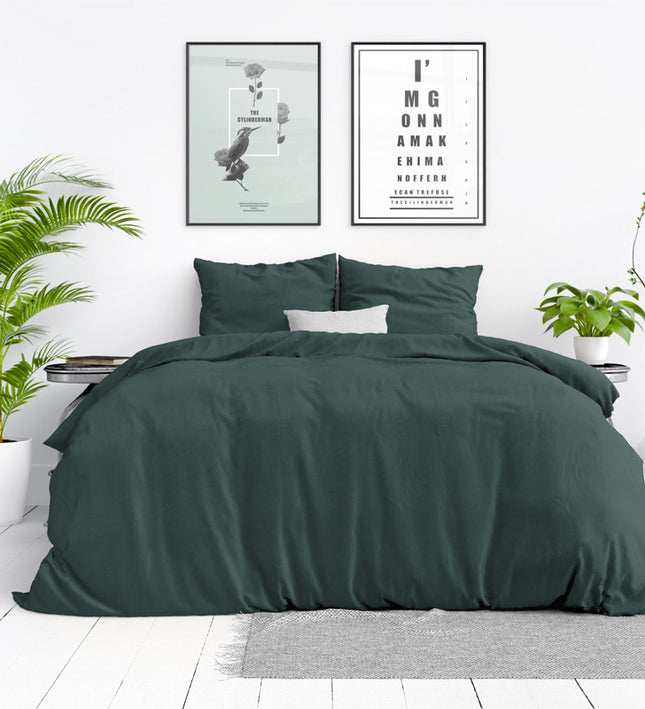 Dreamhouse Dekbedovertrek Stone Washed - Donker Groen - 140x200/220