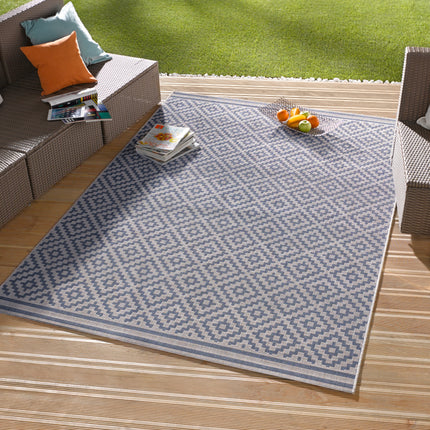 Vloerkleed Raute Rechthoekig - blauw, creme