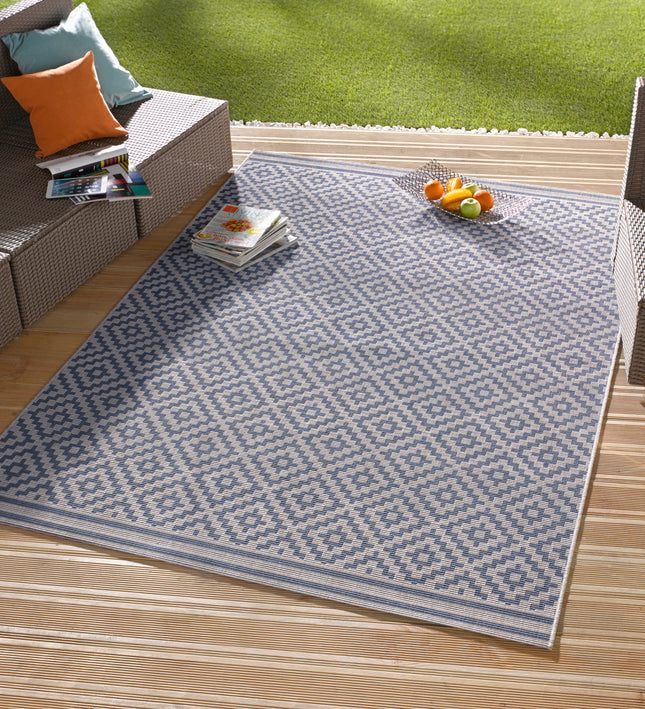 Vloerkleed Raute Rechthoekig - blauw, creme